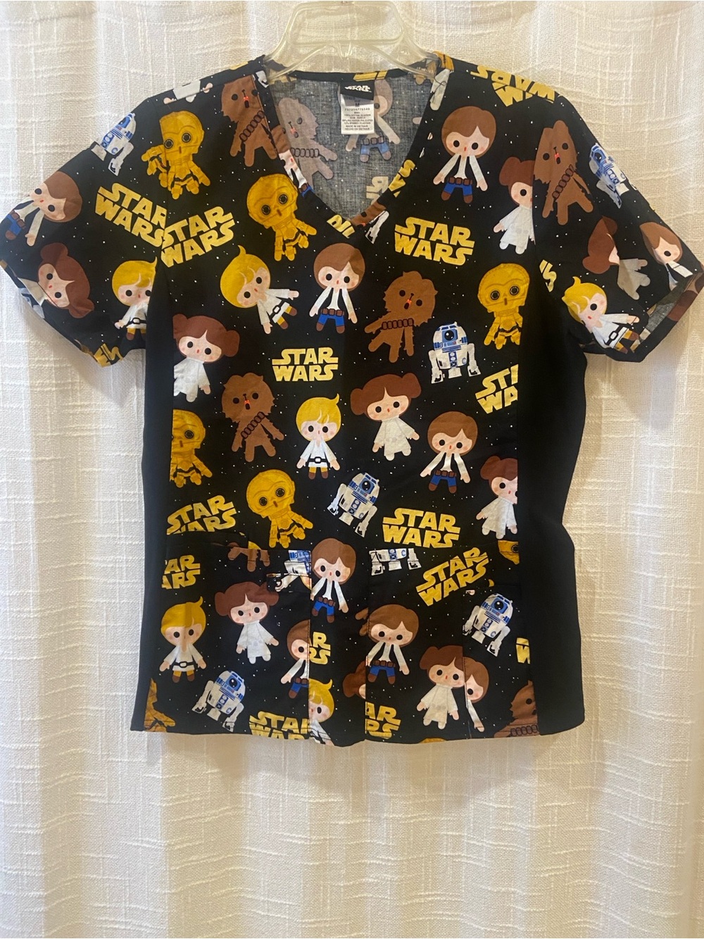 Star Wars Black Scrub Top with Yellow and Brown Accents